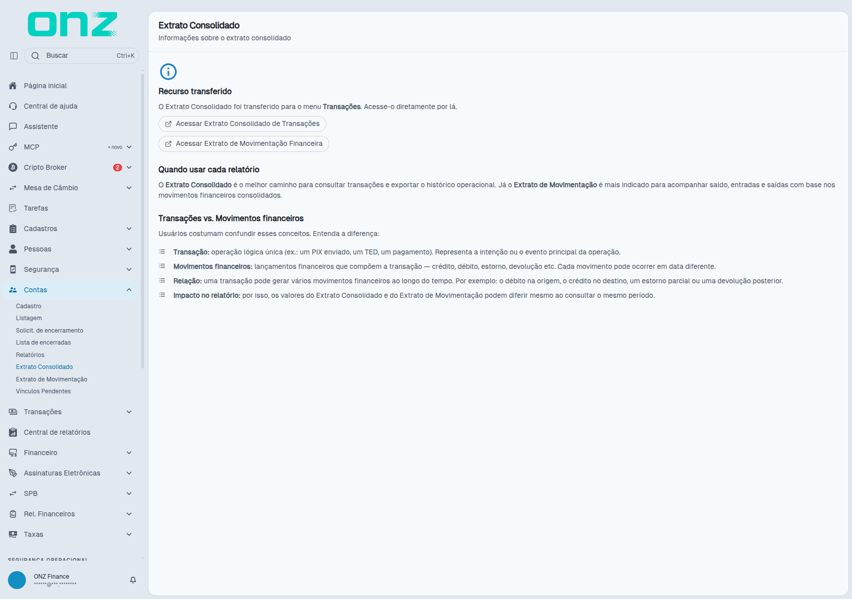 Informações sobre o extrato consolidado