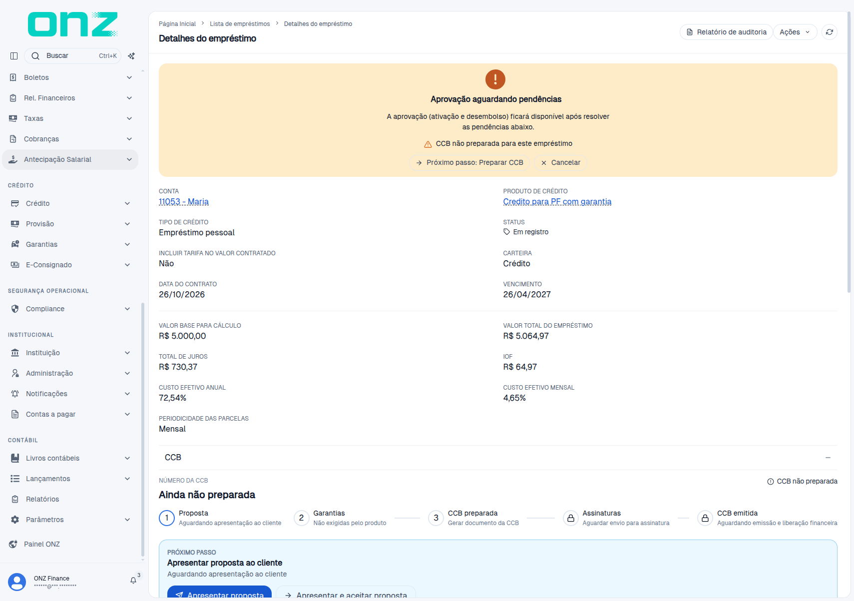 Seção CCB com as cinco etapas
