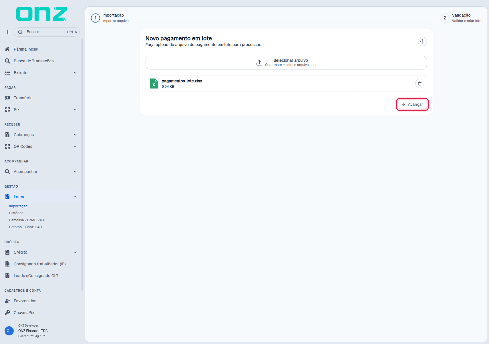 Mesmo fluxo com planilha em .xlsx