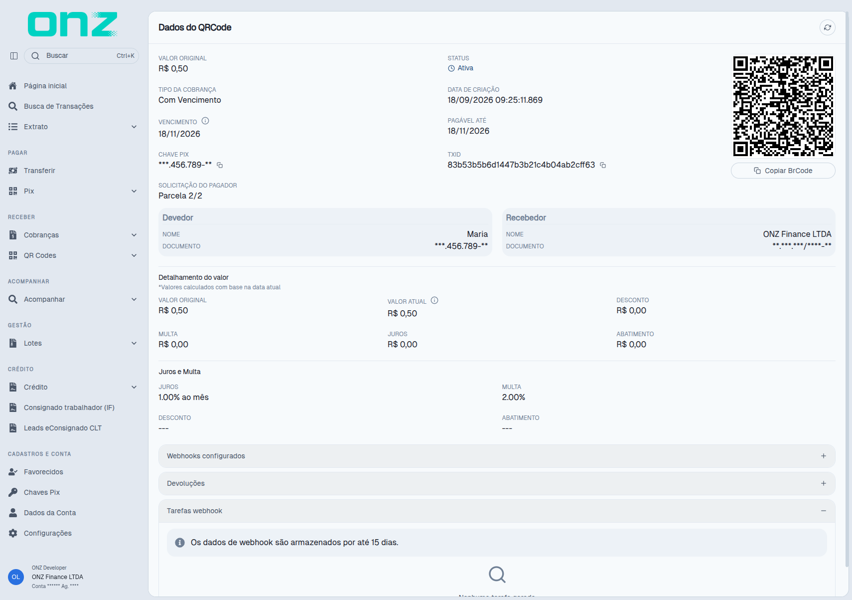 Seção Tarefas webhook
