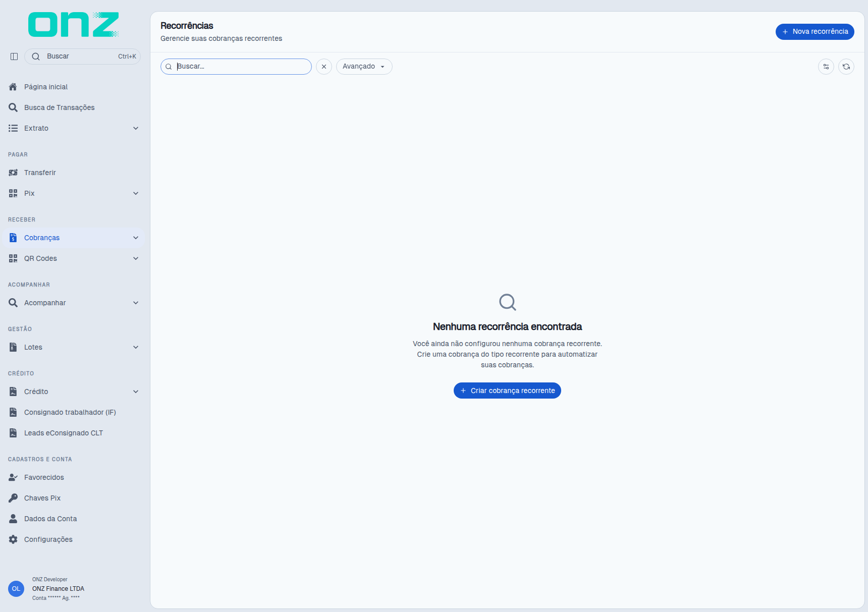 Tela Recorrentes, sem nenhuma série configurada